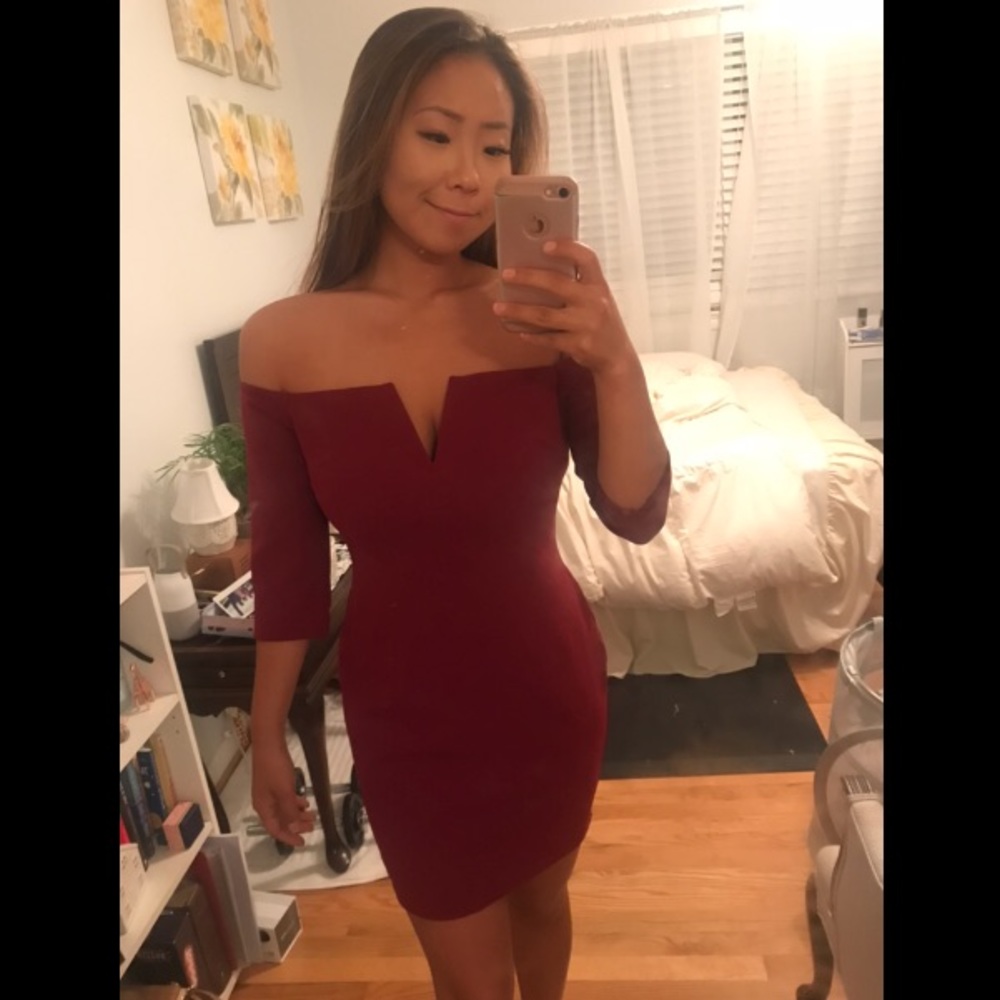 wine off the shoulder dress